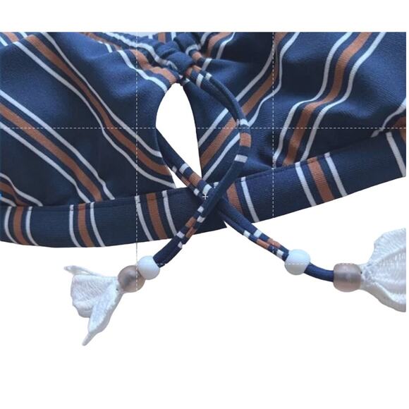 Isabella Rose Women's Blue Stripe Halter Bralette Bikini Swim Top Small - NEW - Picture 3 of 6